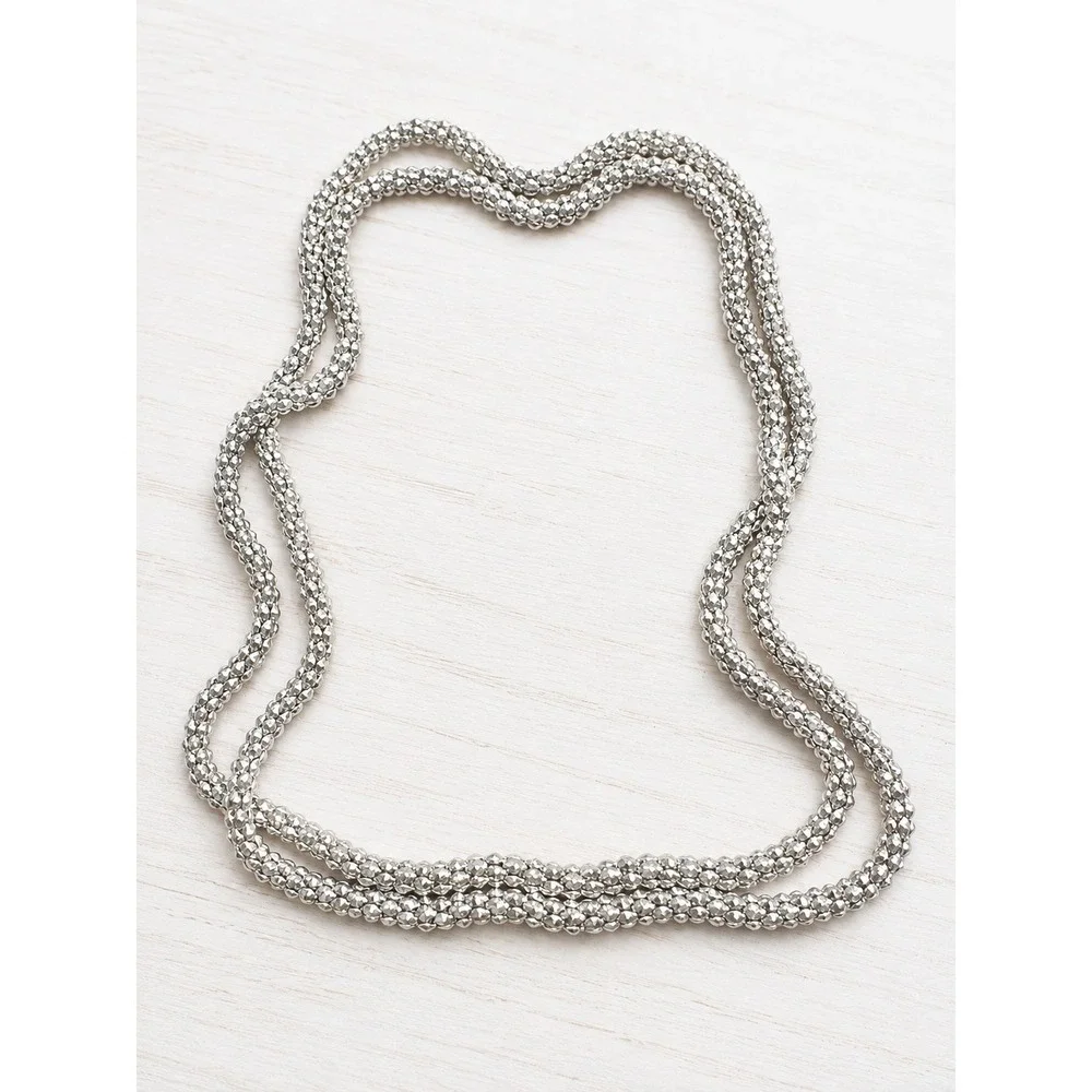 Vintage Silver Tone Textured Long Chain Necklace 36